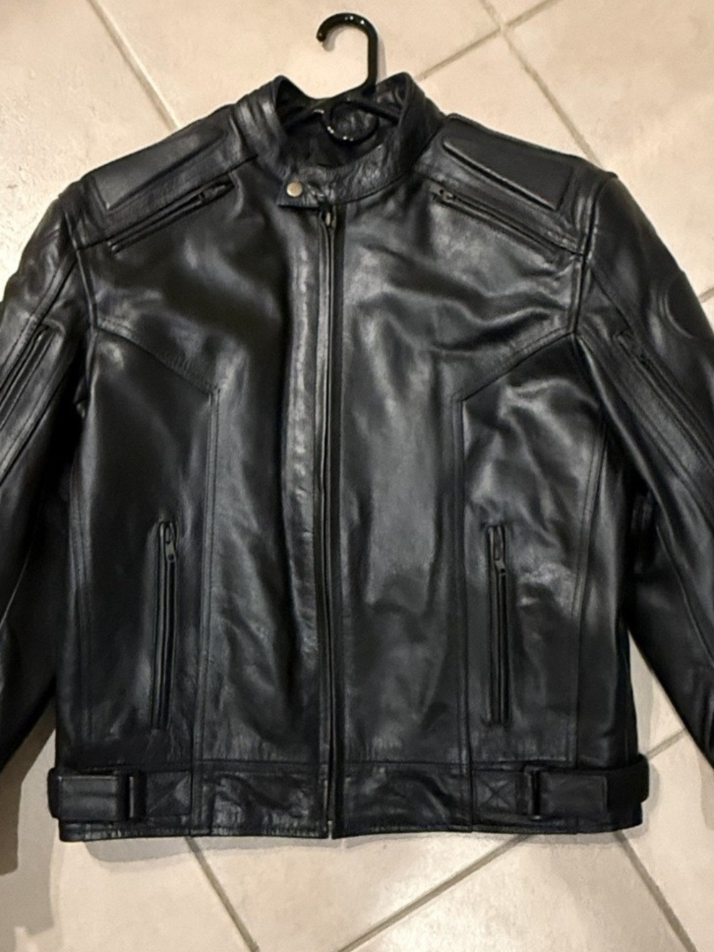 Xelement Men's Armored Heavy-Duty Black Leather Motorcycle Jacket w/Pads Include